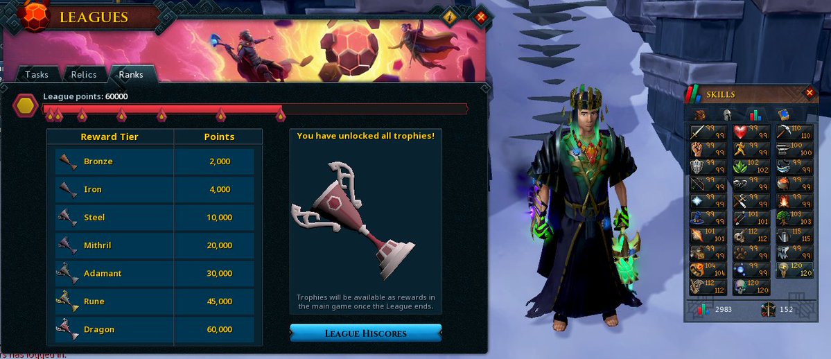 Dragon trophy in the RS3 league (779th to dragon)
