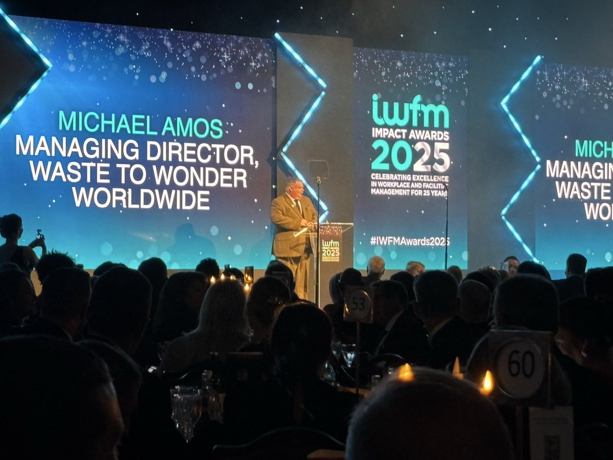 What fantastic welcome speeches we’ve had from IWFM Chair Andrew Hulbert, Chair of Judges Mark Griffiths, and headline sponsor Waste to Wonder Worldwide to kickstart the evening! Dinner is now served… #IWFMAwards2025