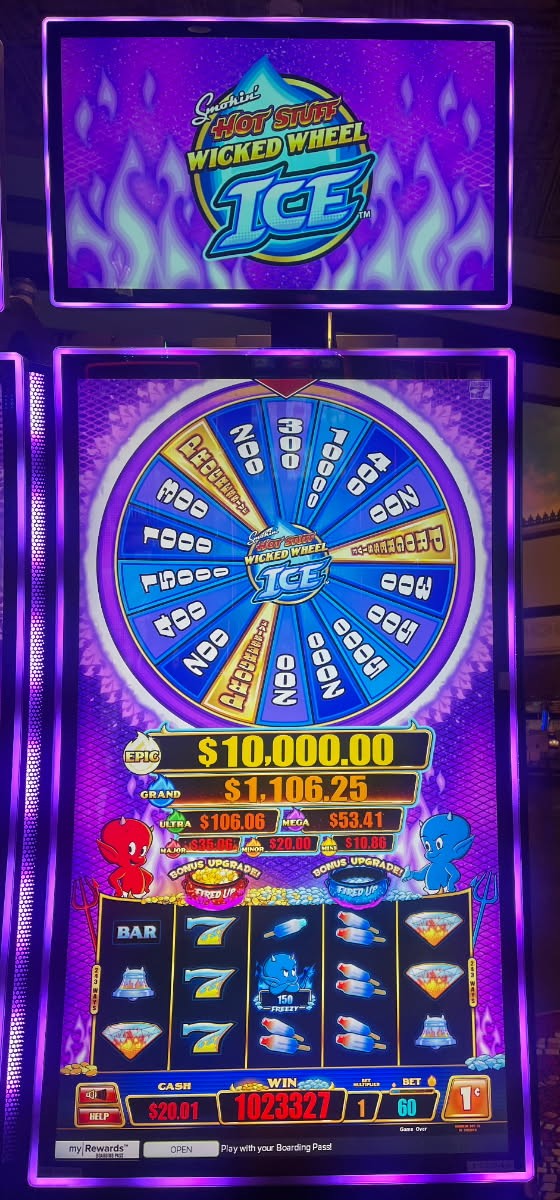 Jackpot alert! 🔥 One lucky guest turned a $0.60 bet into a $10,233.27 jackpot playing Smokin’ Hot Stuff Wicked Wheel Ice! 💸 Now that’s what we call luck.