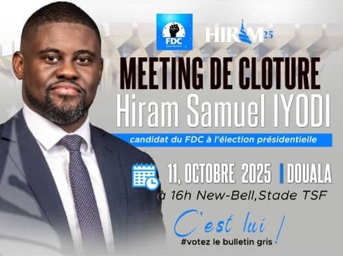 Rendez-vous ce samedi 11 Octobre 2025 dès 16h à New Bell, stade TSF pour le meeting de clôture. 

Pour la dernière fois, venez et écoutons ce que le candidat du bulletin gris propose. 🩶🇨🇲

Le changement n’est possible qu’ensemble. C’est le moment. 

#Hiram2025