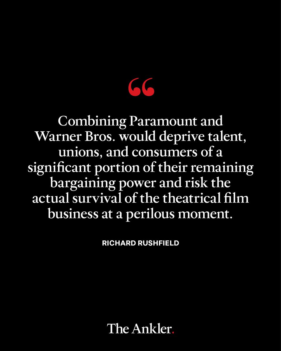 TheAnkler's tweet image. .@richardrushfield asks: has Hollywood developed a death wish? The town shrugs as Paramount and Warners edge toward merging, potentially gutting the business and hand even more control to power players tied to the White House. The silence may prove fatal: theankler.com/p/hollywoods-d…