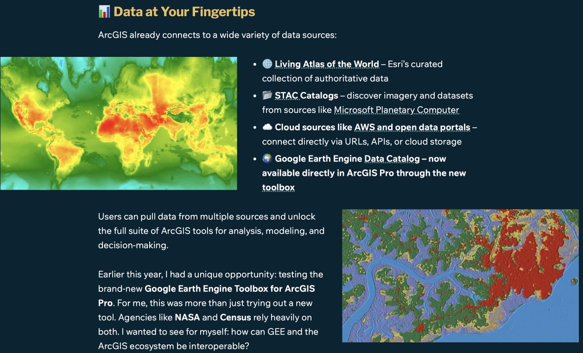 deepseadawn's tweet image. Did you know that you can now bring Google Earth Engine data right into ArcGIS Pro?

Here’s a new storymap with details and a link to the tool on @github and thoughts on the new interoperability of GEE and @ArcGISPro 

storymaps.arcgis.com/stories/bf22d2…
#gischat