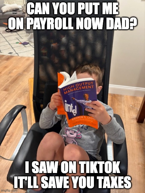 patrickdichter's tweet image. The most overhyped tax strategies on social media:
- Paying your kids
- Augusta Rule
- S Corp election
- Multiple entities and trusts
Can I deduct $14k in wages for my 4 year old in the picture below and start a Roth? No. Are some of these strategies above a good tax savings…