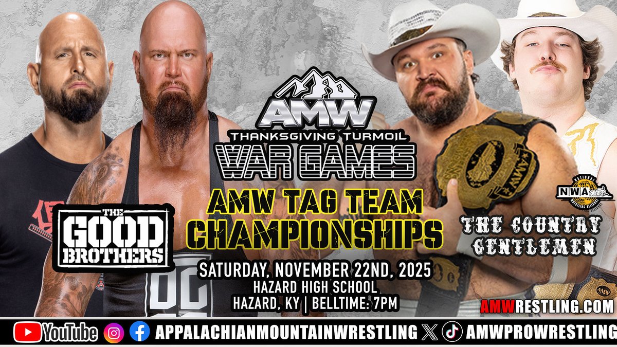 🚨 President Tony Presleys Desk🚨

🔥hot off the desk of President Presley, he has signed what many can be said as the biggest Tag Team Match in AMW history. 🔥

⚡️On November 22nd at Hazard High School in Hazard, KY former WWE, New Japan, &amp; TNA Wrestling World Champions the Good