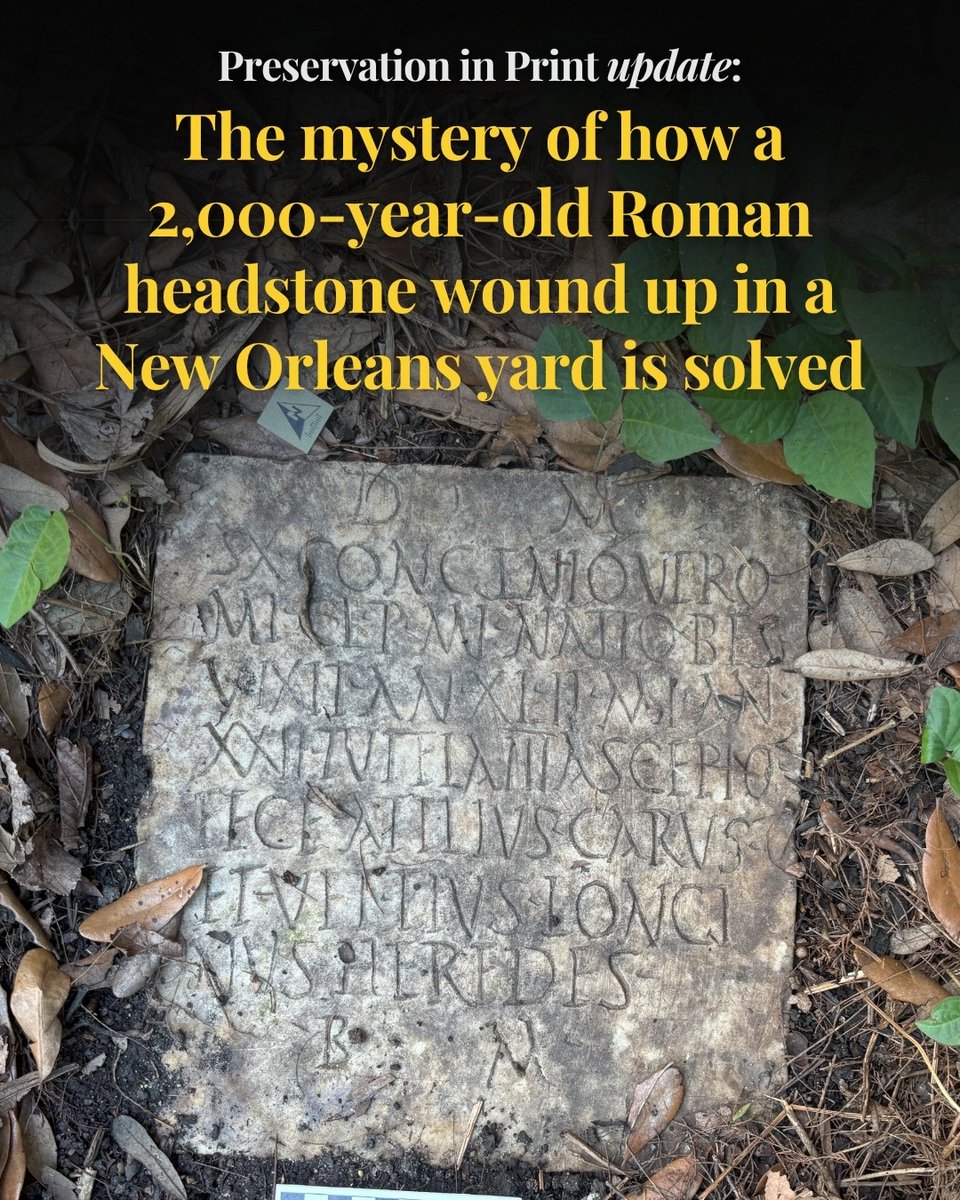 UPDATE: The mystery of how a 2,000-year-old Roman headstone wound up in a New Orleans backyard has been solved: prcno.org/the-mystery-of…