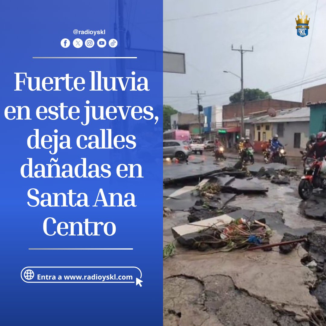 📌 Las lluvias registradas en la tarde de este jueves dejaron daños considerables en calles y establecimientos de Santa Ana Centro. 
Más detalles en el radioyskl.com