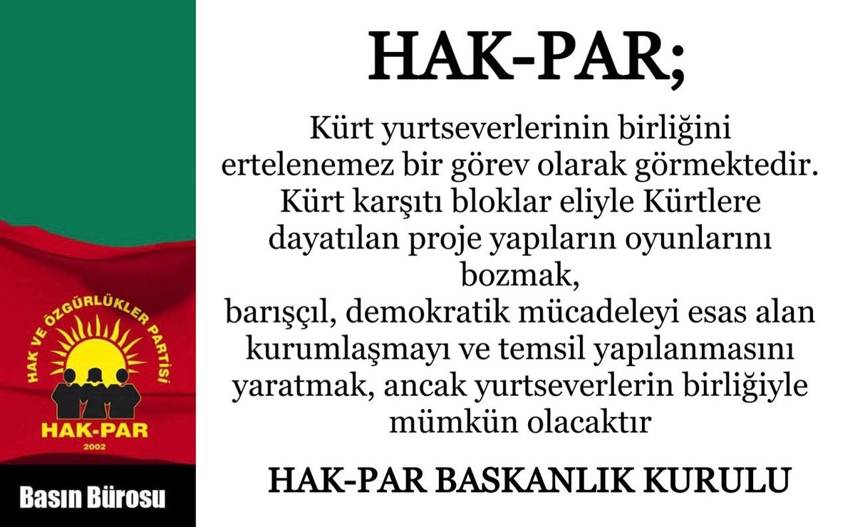 HAK-PAR / Hak ve Özgürlükler Partisi (@hak_par) on Twitter photo 