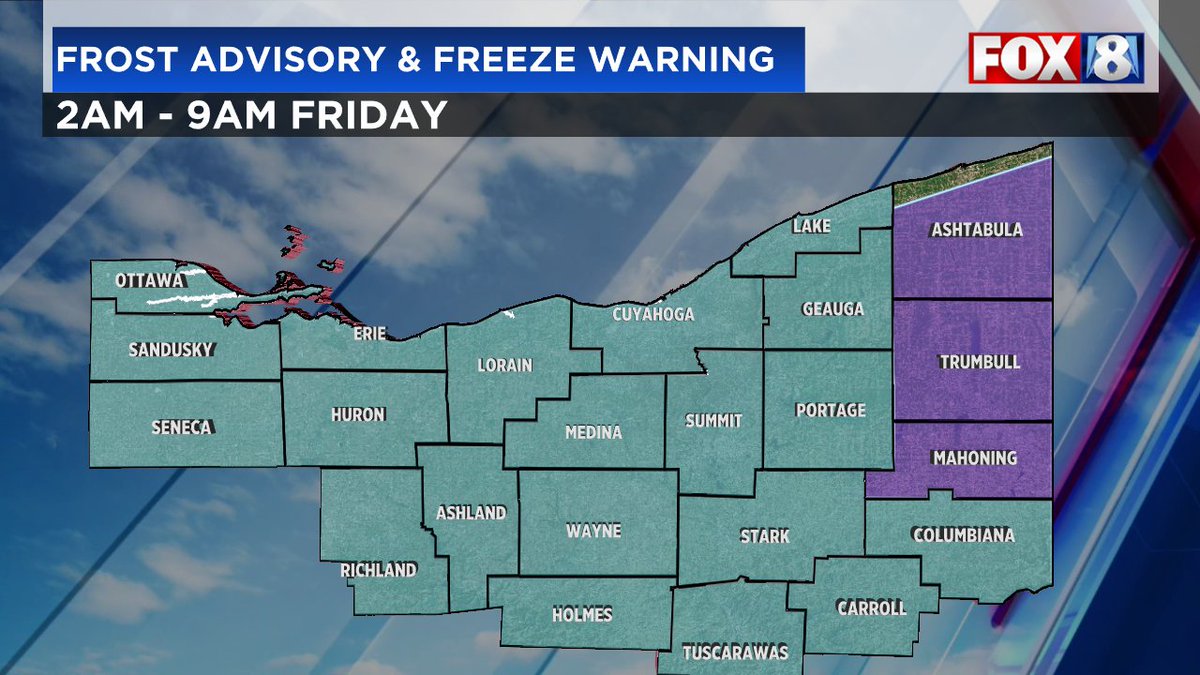 First widespread frost of the season Friday morning 🥶 Temps will drop into the 30s with some places close to freezing. 

<a href="/fox8news/">fox8news</a> #Ohio #Cleveland