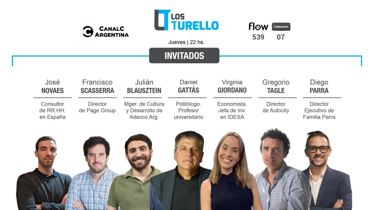 LosTurello's tweet image. Esta noche, desde las 22
#Temas »  🗳️ 📊🚘🔍 y [+]
#Invitados: 
» @DanielGattas.
» @VicuGiordano.
» Gregorio #Tagle y @DiegoRubenParra.
» José Novaes, @IpaScasserra y Julian #Blausztein.
📺 Por Canal C Argentina.