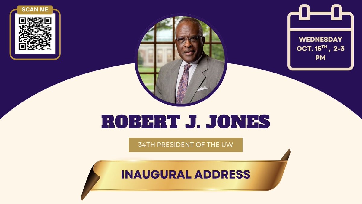 Don’t miss the inaugural address of President Robert J. Jones, the UW’s 34th president, on Oct. 15 from 2–3 PM at Meany Hall. Discover his vision for UW’s next chapter. Register: bit.ly/4mXST8S (available with a Husky ID card) or view livestream: bit.ly/4n8wztm