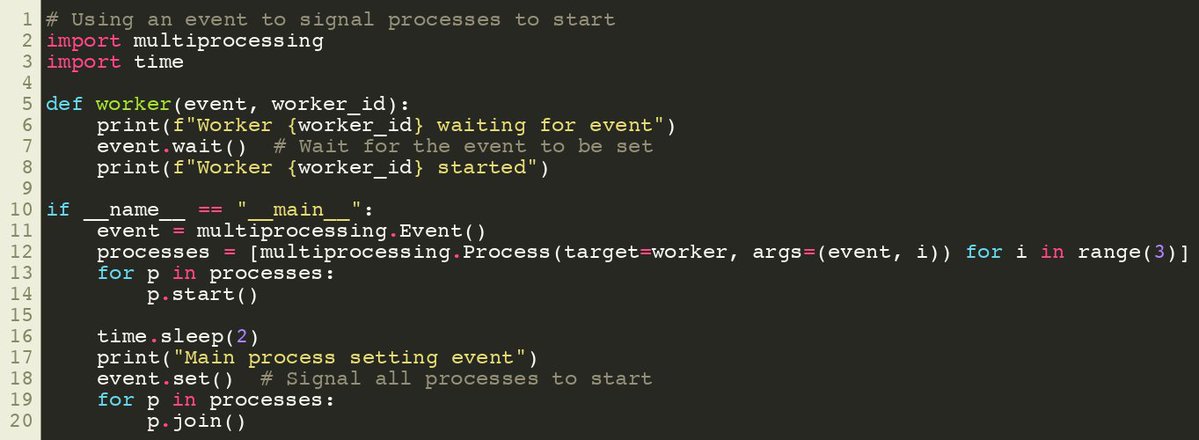 SuperFastPython's tweet image. Using an event to signal processes to start
#Python #Concurrency