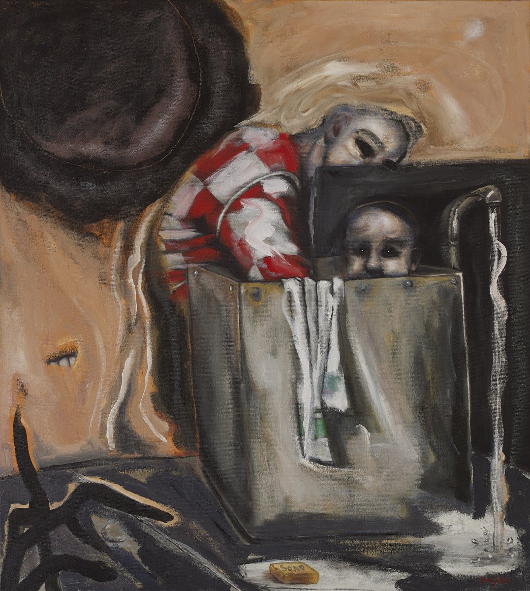 'Bath Time' by Chris Gollon (1953 - 2017), from the Chris Gollon Estate. Chris had great empathy for those in trouble, his first solo show in London in 1994 was in aid of <a href="/BigIssue/">Big Issue</a> at The Tabernacle W11 attended by
<a href="/johnbirdswords/">John Bird</a>. #WorldHomelessDay #ChrisGollon