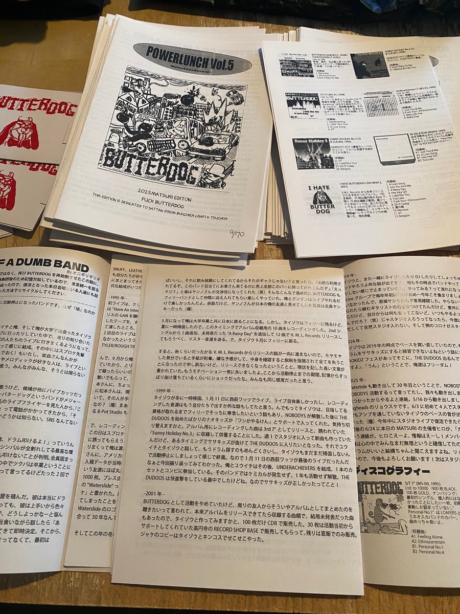明日会場限定で無料配布予定のジン作ったわ！欲しい人は声かけてください。ELMOCの時間からブラブラしてますんで髪の毛青い子を目安に声かけて。めんどいんで予約は受け付けないけど70冊あるので余ると思うw
#MATSURI2025
#BUTTERDOGSUCKS