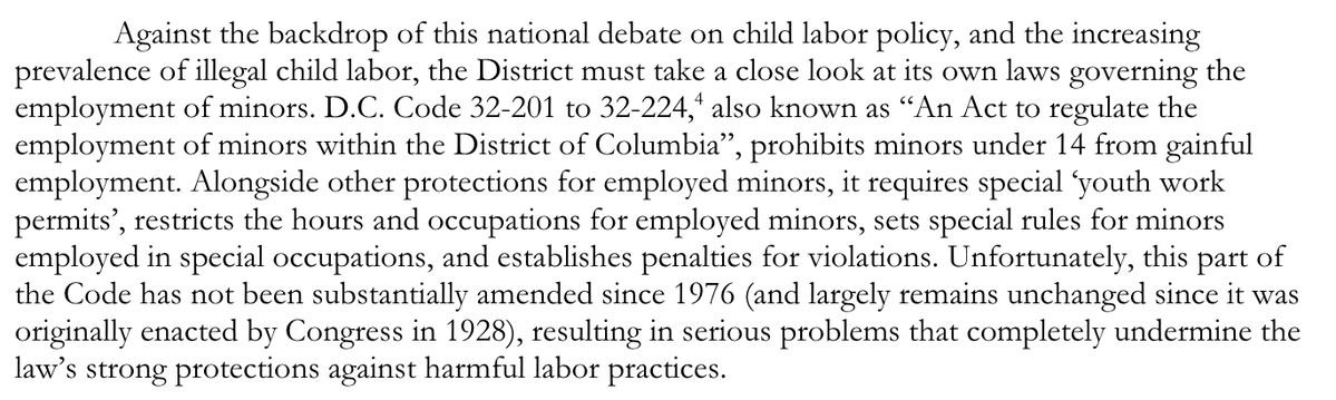 maustermuhle's tweet image. Thing I learned today: Some of D.C.'s laws prohibiting child labor date back to 1928, and there's no specific city agency charged with enforcing the laws against child labor. A new bill from @AnitaBondsDC and @CMFrumin would modernize D.C.'s child labor statutes and enforcement.