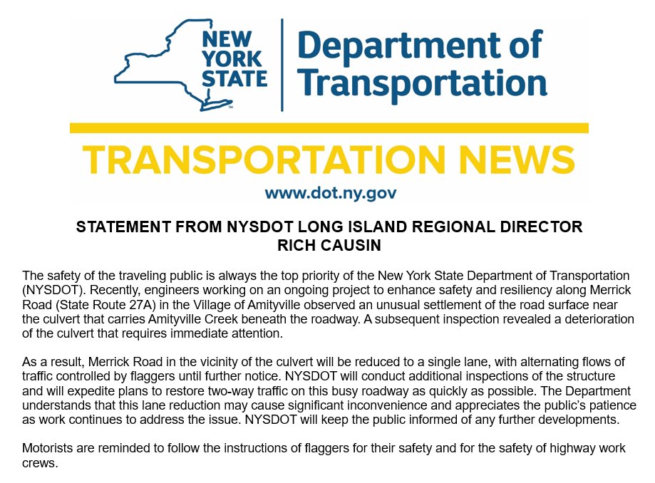 nysdotli's tweet photo. Statement from @NYSDOT's Long Island Regional Director regarding the Amityville Creek culvert
🔗https://t.co/rnNS55jvXV https://t.co/5iUKxAShGp