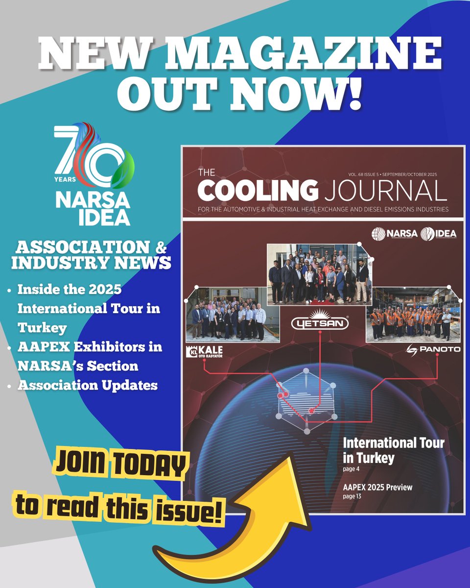 NEW MAGAZINE OUT NOW! 📣

See all the highlights from the 2025 International Tour in Turkey in the latest September/October issue of the Cooling Journal. Plus, dive into our full exhibitors list from <a href="/AAPEXshow/">AAPEX Show</a> 

Not yet a member? Join us today! narsa-idea.org

#narsanow