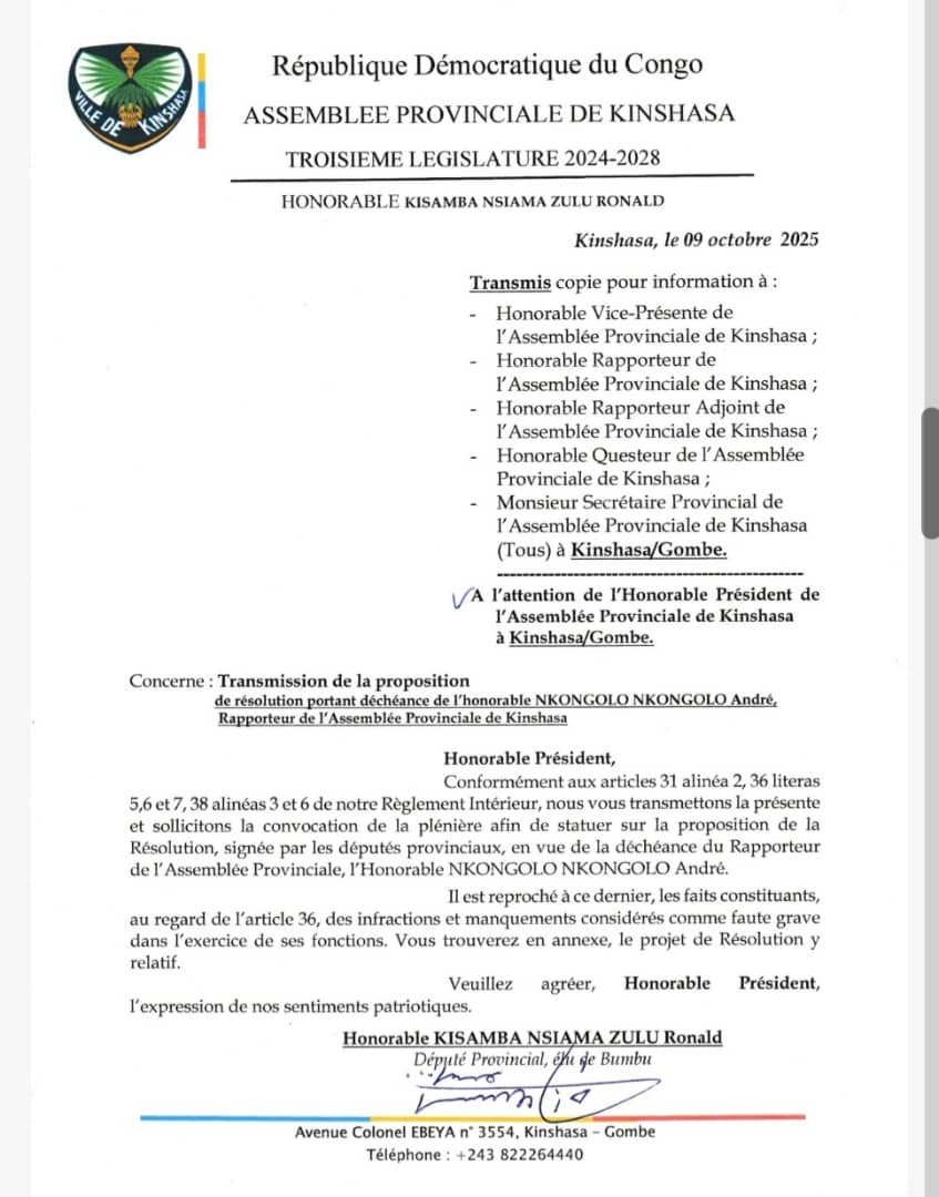 MabayaPlam97286's tweet photo. 🛑APK 
En se fondant sur les articles 31, 36 (5,6,7) du règlement intérieur, l’hon. Ronald Kisamba, initiateur, et plusieurs députés provinciaux sollicitent une plénière pour statuer sur les manquements graves reprochés au rapporteur de l’organe délibérant. https://t.co/BYd08cyuvO