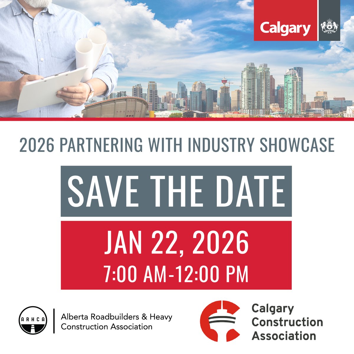 AB_Roadbuilders's tweet image. Mark your Calendars! 

We're partnering again with The City of Calgary, to host the 2026 Partnering With Industry Showcase.

Join us on January 22, 2026 from 7am to 12pm for a half day of presentations and networking opportunities.⁠

#ARHCA #IndustryEvent #CCA #YYC