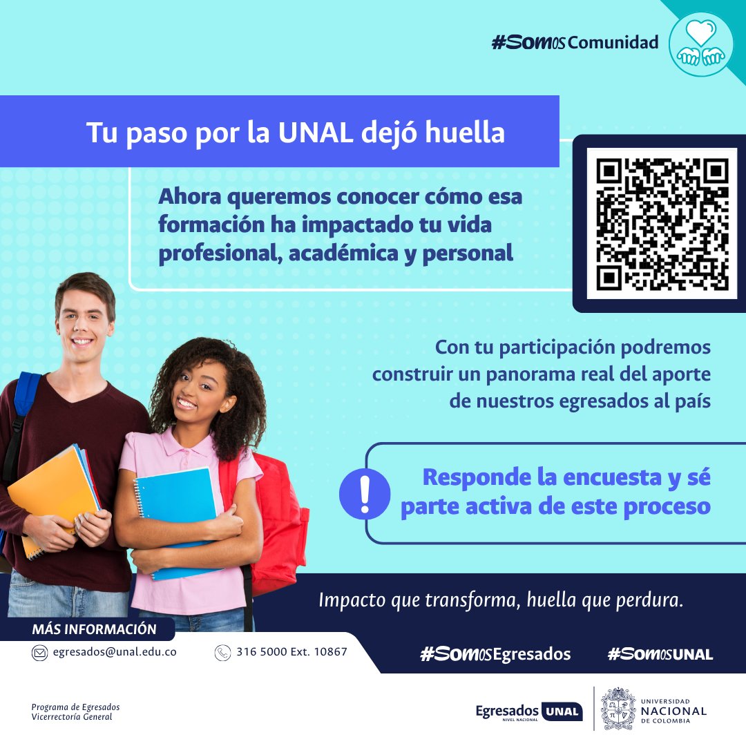 EgresadosUN_Nal's tweet image. 🎓 Egresados UNAL 2016-2023, tu voz importa. Participa en la Encuesta de Impacto y cuéntanos cómo te ha influido tu formación. 👉 ¡Transformemos el futuro juntos! 🔗 ow.ly/aHVH50X7r0m ✨ #SomosEgresados #SomosUNAL