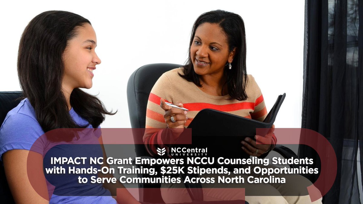 NCCU's tweet photo. #NCCUCommunity | We are excited to announce that the NCCU School of Education has received a $2.3M IMPACT NC grant to expand hands-on training for counseling students. READ MORE: https://t.co/Kl44PXcrH1

#IMPACTNC #WeAreNCCU #HBCU #EaglePrideAmplified https://t.co/daHDXOEKFw