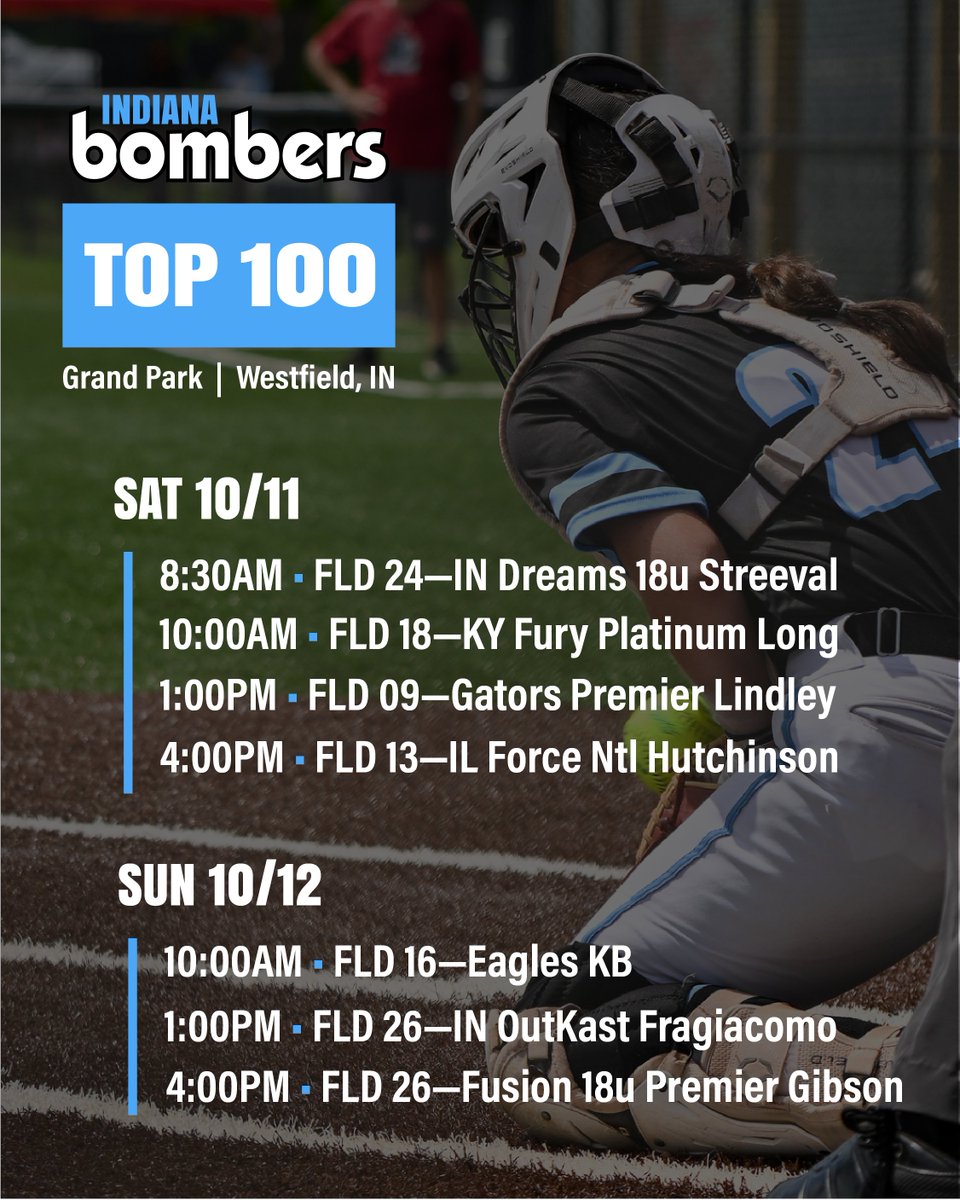 ‼️UPDATED Schedule‼️ October 11&amp;12
<a href="/GrandParkSports/">Grand Park Sports Campus</a> for the Top 100. See you bright &amp; early on Saturday at Field 24!