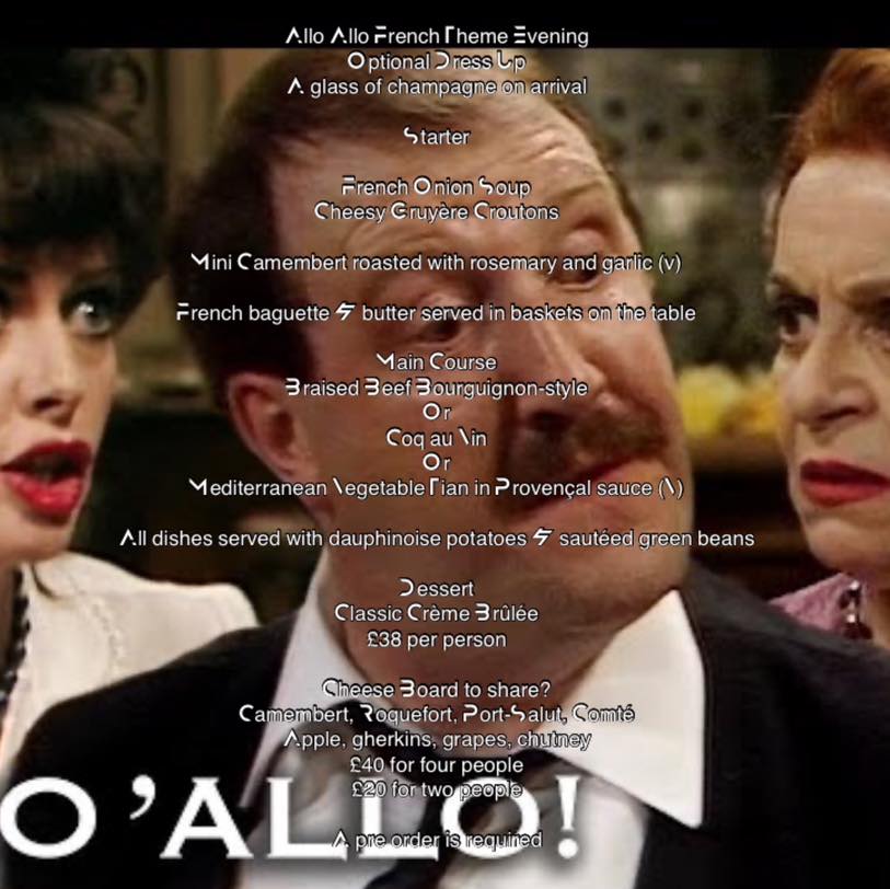 A Night of French Resistance! - Don't miss out on our 'Allo 'Allo evening special at The Cross Keys Stow, Friday 24th October  - mailchi.mp/9afa49aa934d/a…