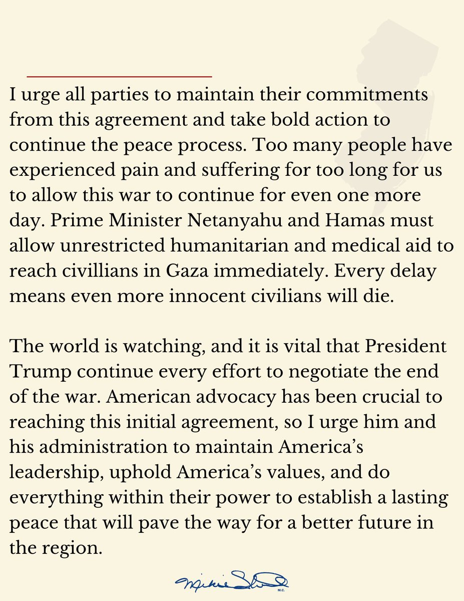 RepSherrill's tweet image. My statement on the ceasefire agreement between Israel and Hamas.