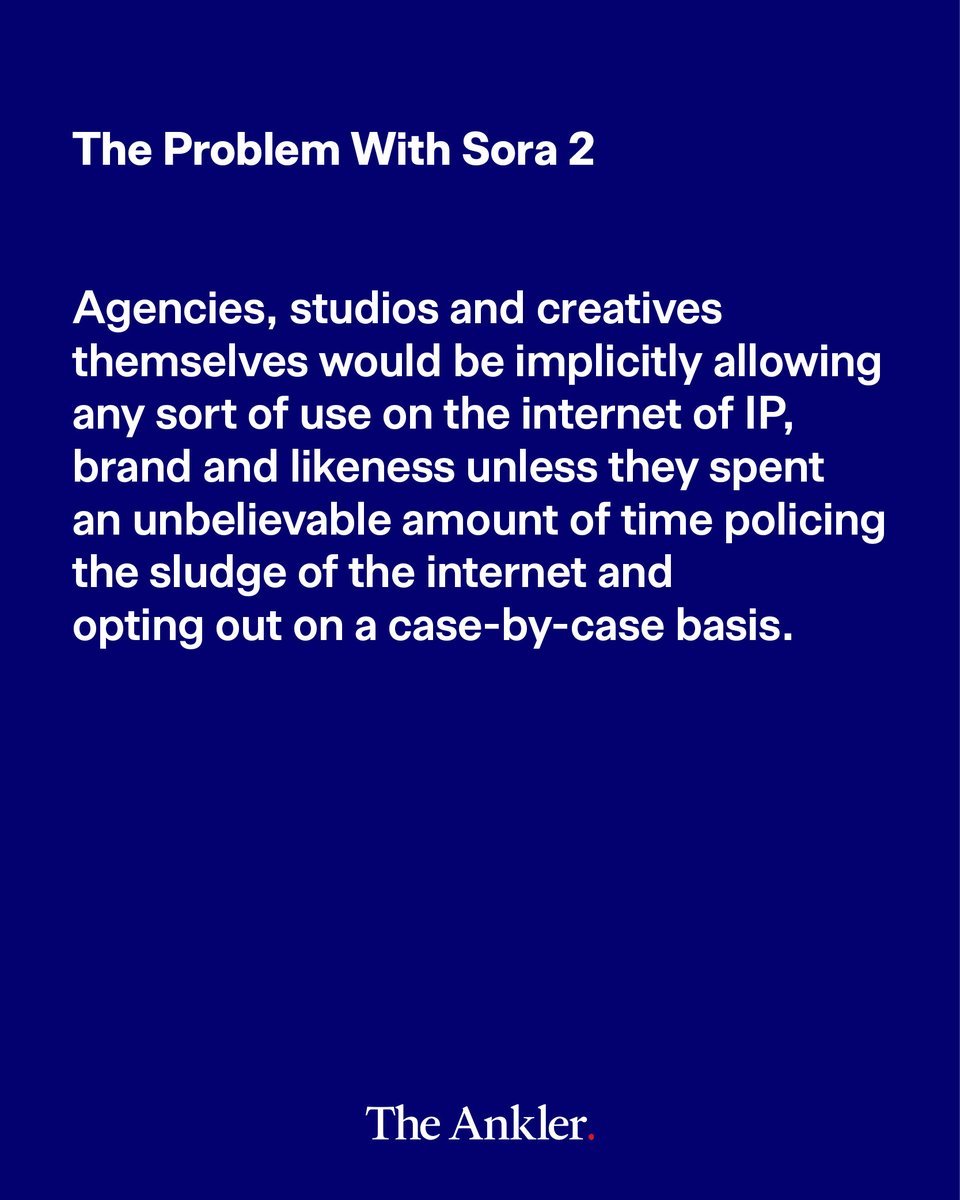 TheAnkler's tweet image. Sora 2 let anyone generate performances with real actors’ faces unless they opted out. WME said enough and OpenAI blinked. @ebarmack lays out the next steps in Hollywood's fight: theankler.com/p/sora-2-and-t…