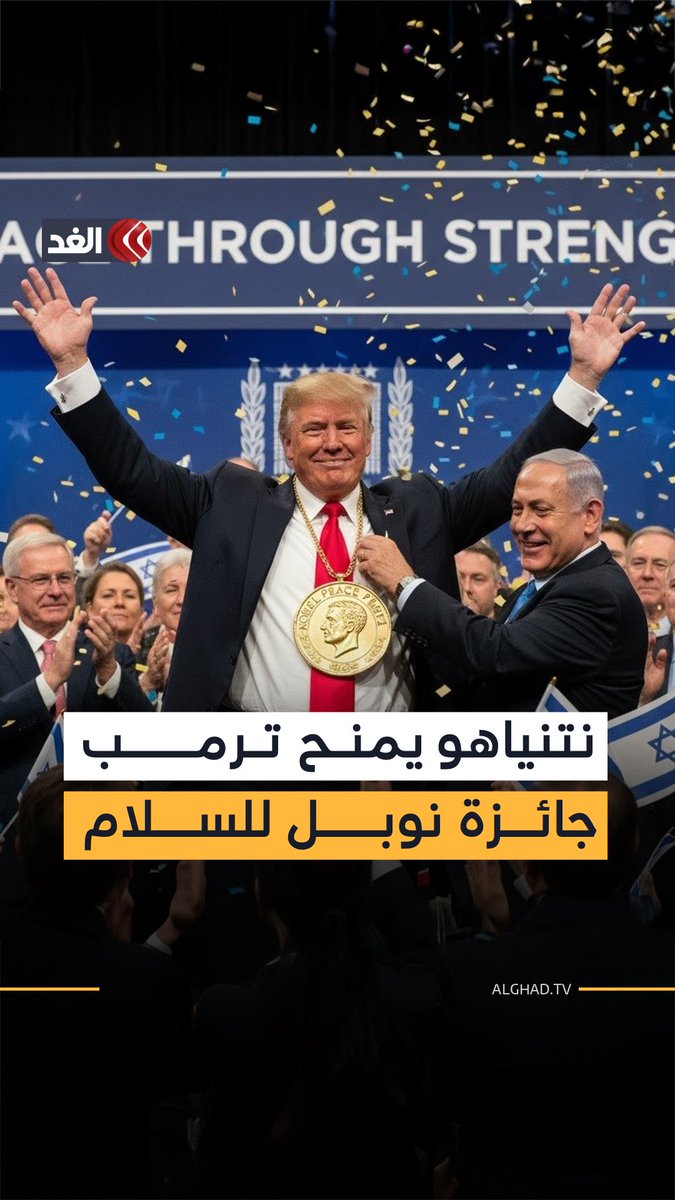 «امنحوا ترمب جائزة نوبل للسلام فهو يستحقها».. نتنياهو يقلد ترمب ميدالية جائزة نوبل للسلام #قناة_الغد 