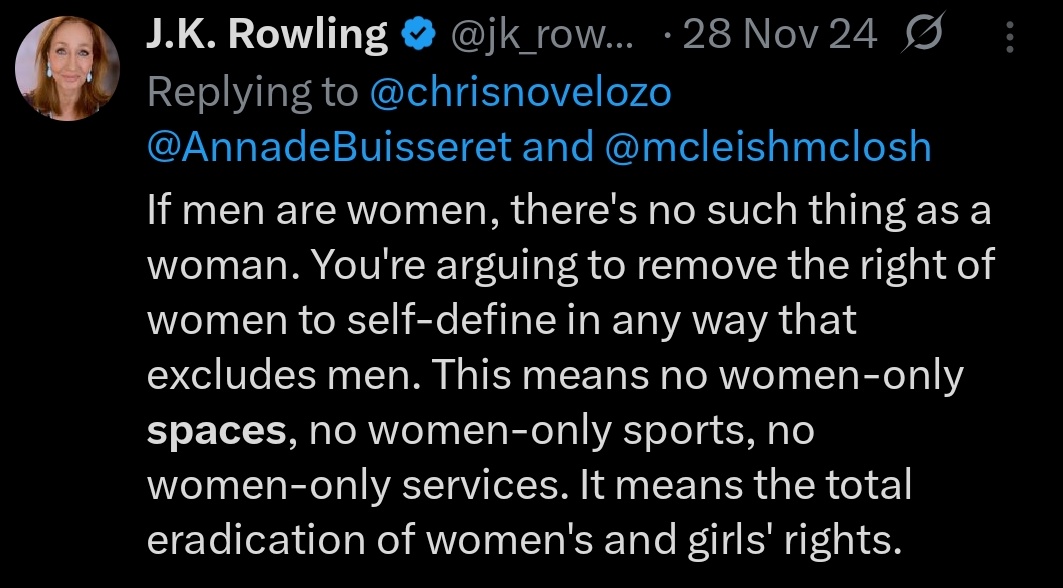 tricho33's tweet photo. @CTVNews Ideological drivil.

JK Rowling is a defender of women's rights. 

We live at crossroads of subjective abstraction and objective observation.

Reality will prevail. https://t.co/M4BdlrzhaU