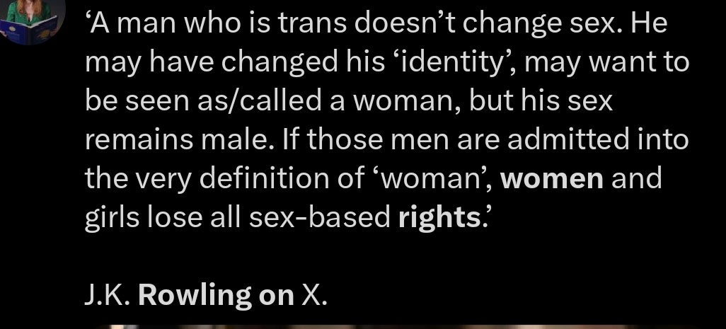 tricho33's tweet photo. @CTVNews Ideological drivil.

JK Rowling is a defender of women's rights. 

We live at crossroads of subjective abstraction and objective observation.

Reality will prevail. https://t.co/M4BdlrzhaU