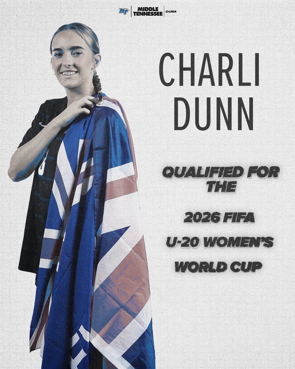 Congrats to Charli Dunn on qualifying for the 2026 FIFA U-20 Women’s World Cup! ⚽️⚡️🇳🇿
#BLUEnited

goblueraiders.co/SOC-Story