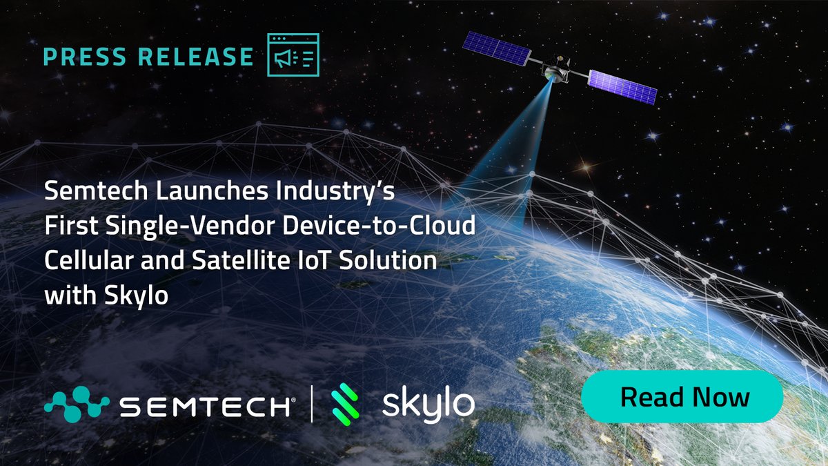 SemtechCorp's tweet image. #NEWS 📣
We&apos;re excited to announce the industry&apos;s first complete device-to-cloud terrestrial and satellite IoT solution with Skylo.

Read the full press release to learn more: hubs.la/Q03M_J910

#Semtech #IoT #Satellite #NTN #Innovation #PR