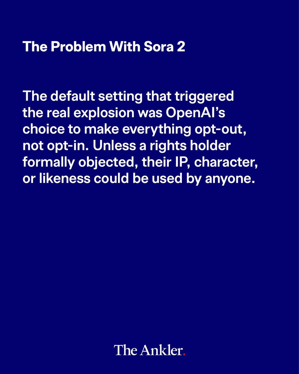 TheAnkler's tweet image. Sora 2 let anyone generate performances with real actors’ faces unless they opted out. WME said enough and OpenAI blinked. @ebarmack lays out the next steps in Hollywood's fight: theankler.com/p/sora-2-and-t…