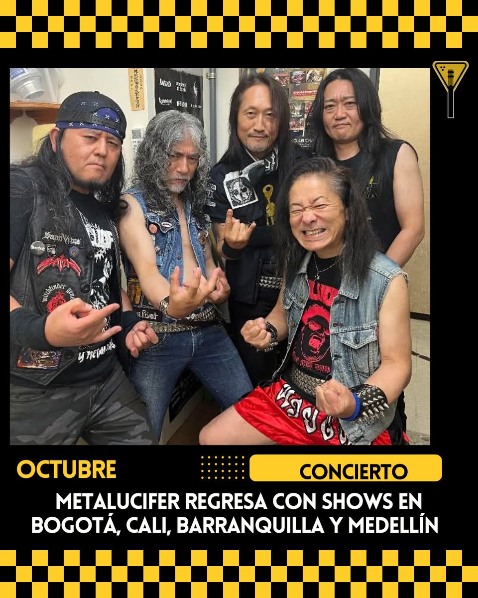 Metalucifer la banda japonesa se presenta en nuestro país en Bogotá, Cali, Barranquilla y Medellín celebrando 30 años de carrera. 

Información 😎 aquí 👇
autopistarock.com/metalucifer-re…

Un evento <a href="/colombianshows/">Colombian Shows</a>