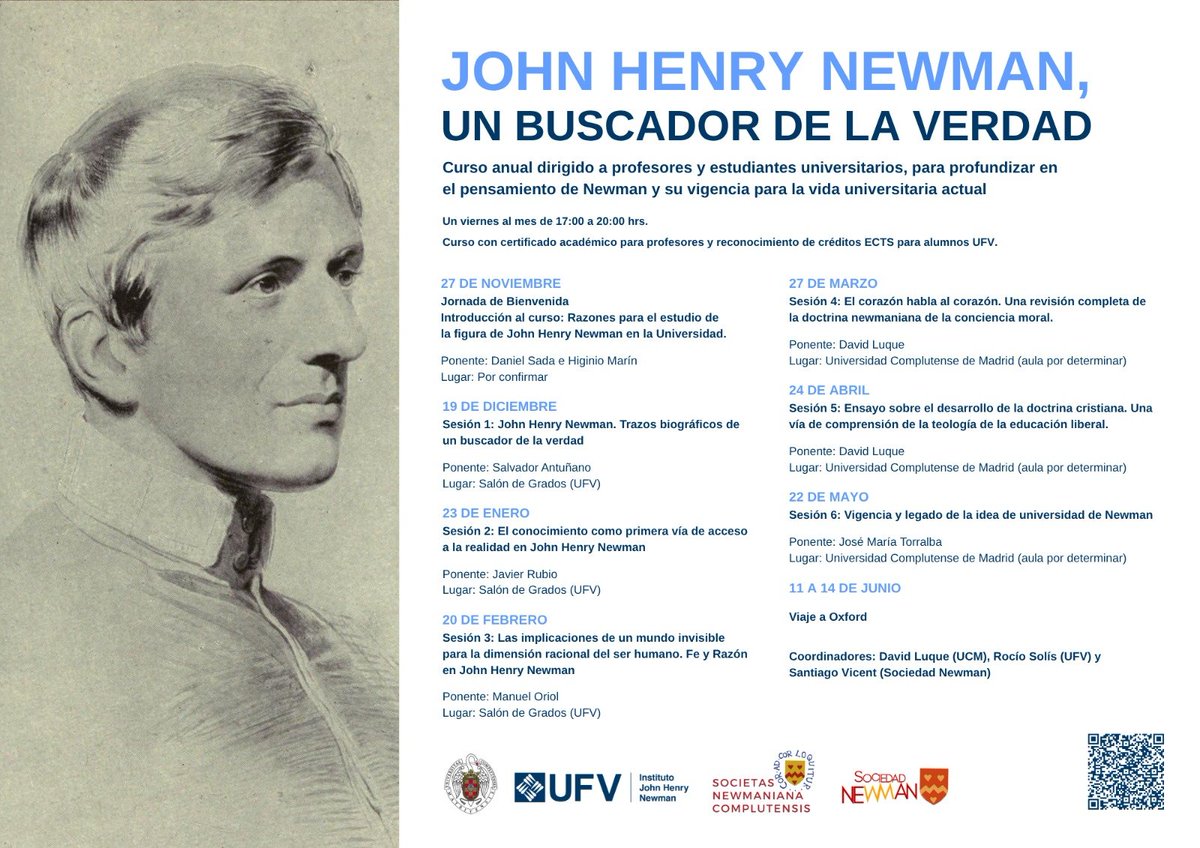 Muy a tiempo y para coronar un 9 de octubre inolvidable se anuncia el curso anual que hemos organizado con el <a href="/institutonewman/">Instituto Newman UFV</a> y que está abierto a todos los interesados.

8 sesiones, casi todo Newman y un viaje de estudios por Inglaterra.

Inscripciones:
institutojohnhenrynewmanufv.com/john-henry-new…