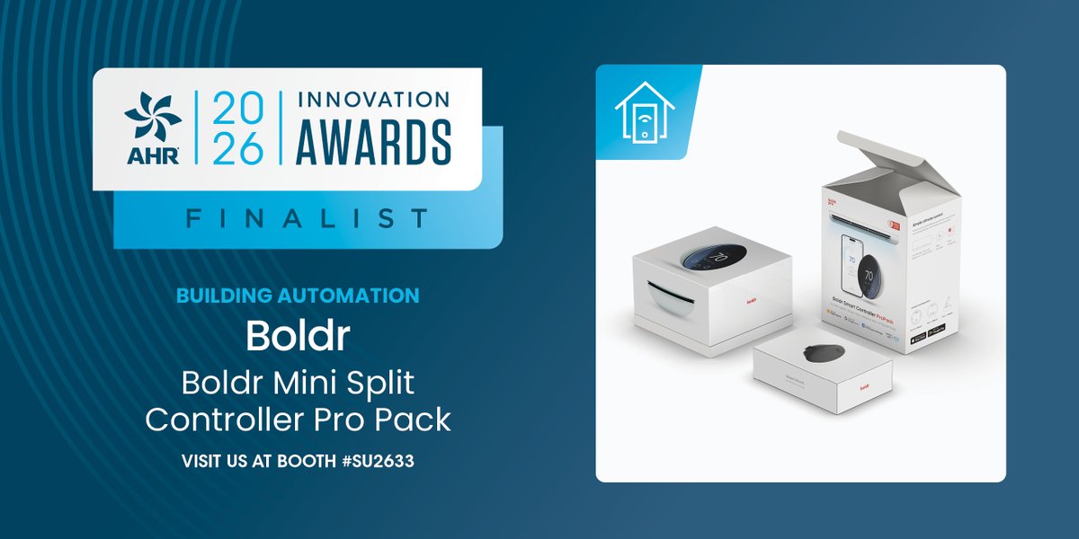 ahrexpo's tweet image. Congratulations to our 2026 Innovation Award Finalists in the category of #BuildingAutomation! Let’s roll the contenders...Boldr; eDelta Inc./eTrapp; and Honeywell. Stay tuned to see who takes the trophy!