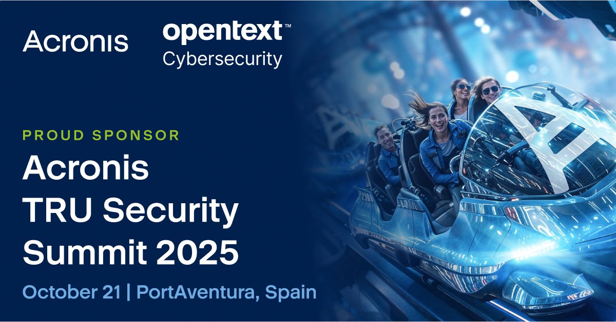 OpenTextSec's tweet image. We’re heading to the TRU Security Summit 2025! OpenText Cybersecurity is proud to be exhibiting at this premier event hosted by @Acronis.
 
📍 Join us October 21 in PortAventura, Spain:  acronis.events/event/tru-secu…