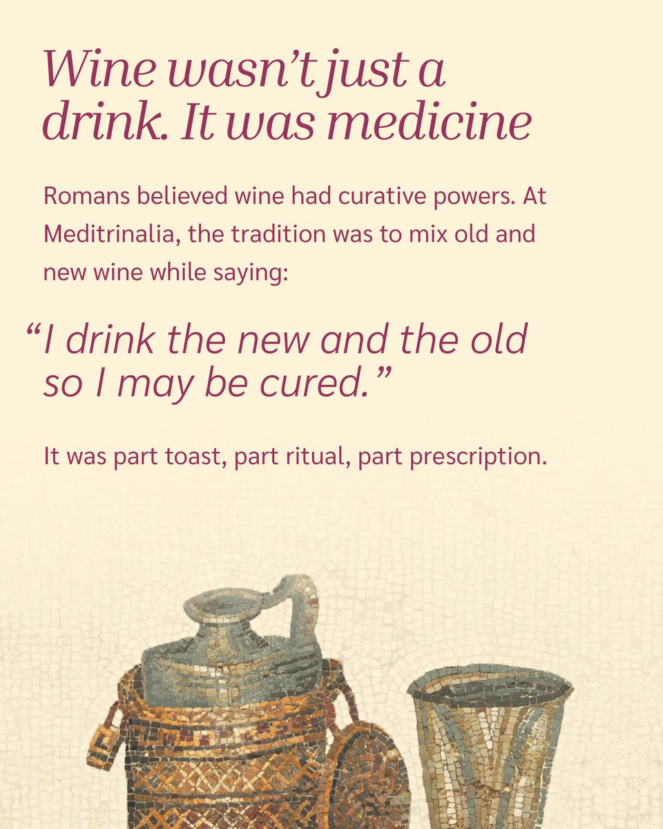 ClaretPlan's tweet image. 🍷 The Romans had a wine fest for healing.
Every Oct 11, they celebrated Meditrinalia — the first taste of the new vintage, mixed with old wine for good health.

We usually focus on supply chain, but this one deserved a post.

#BevAlc #WineHistory #ClaretSolutions
