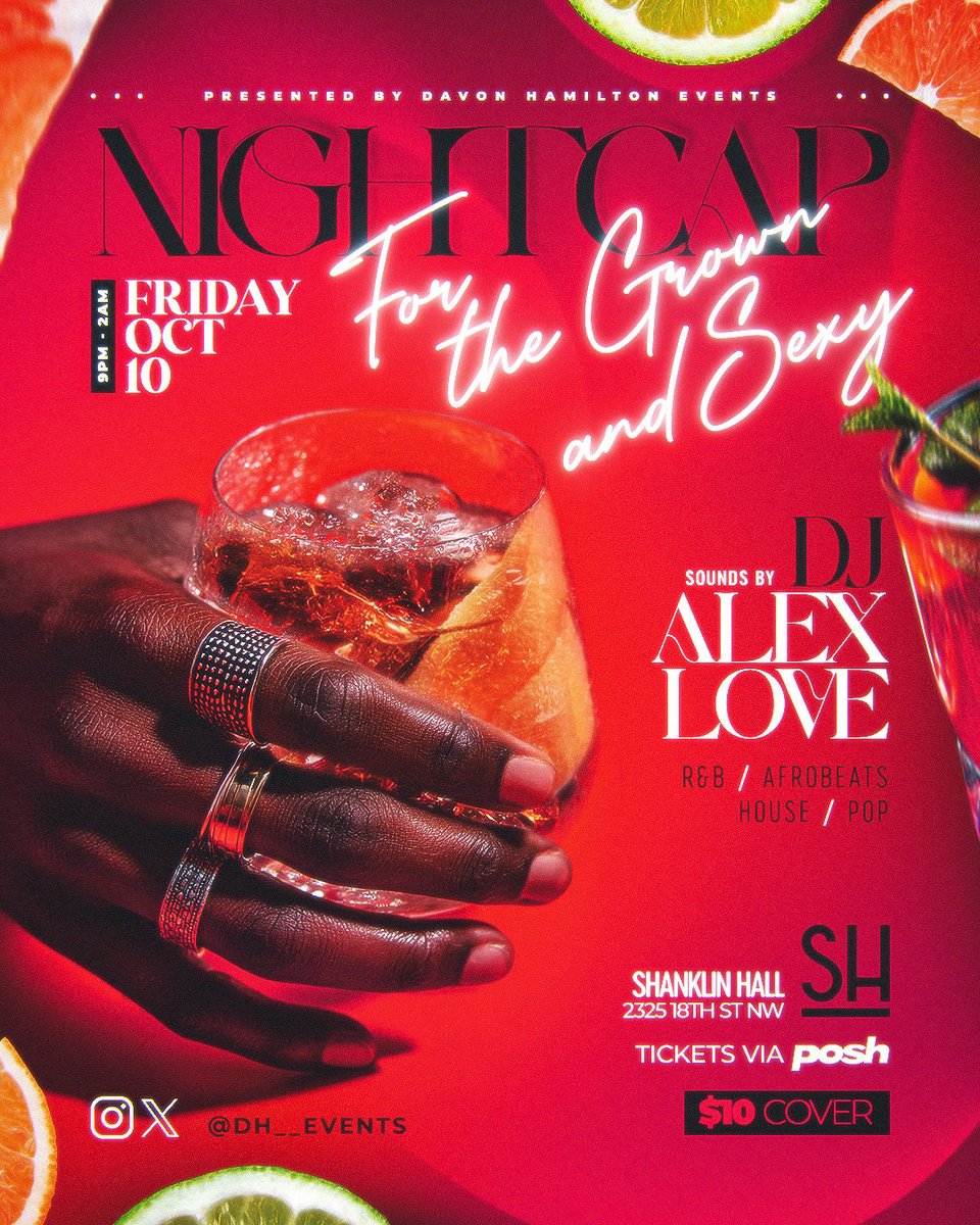 🗓️ TOMORROW, pull up to Shanklin Hall, I’m throwing a party and it’s a whole vibe. Bring your crew or slide solo, just come ready to dance, drink &amp; laugh all night. 🕘 9p–2a 📍 2325 18th St NW
🎟️ posh.vip/e/nightcap-1