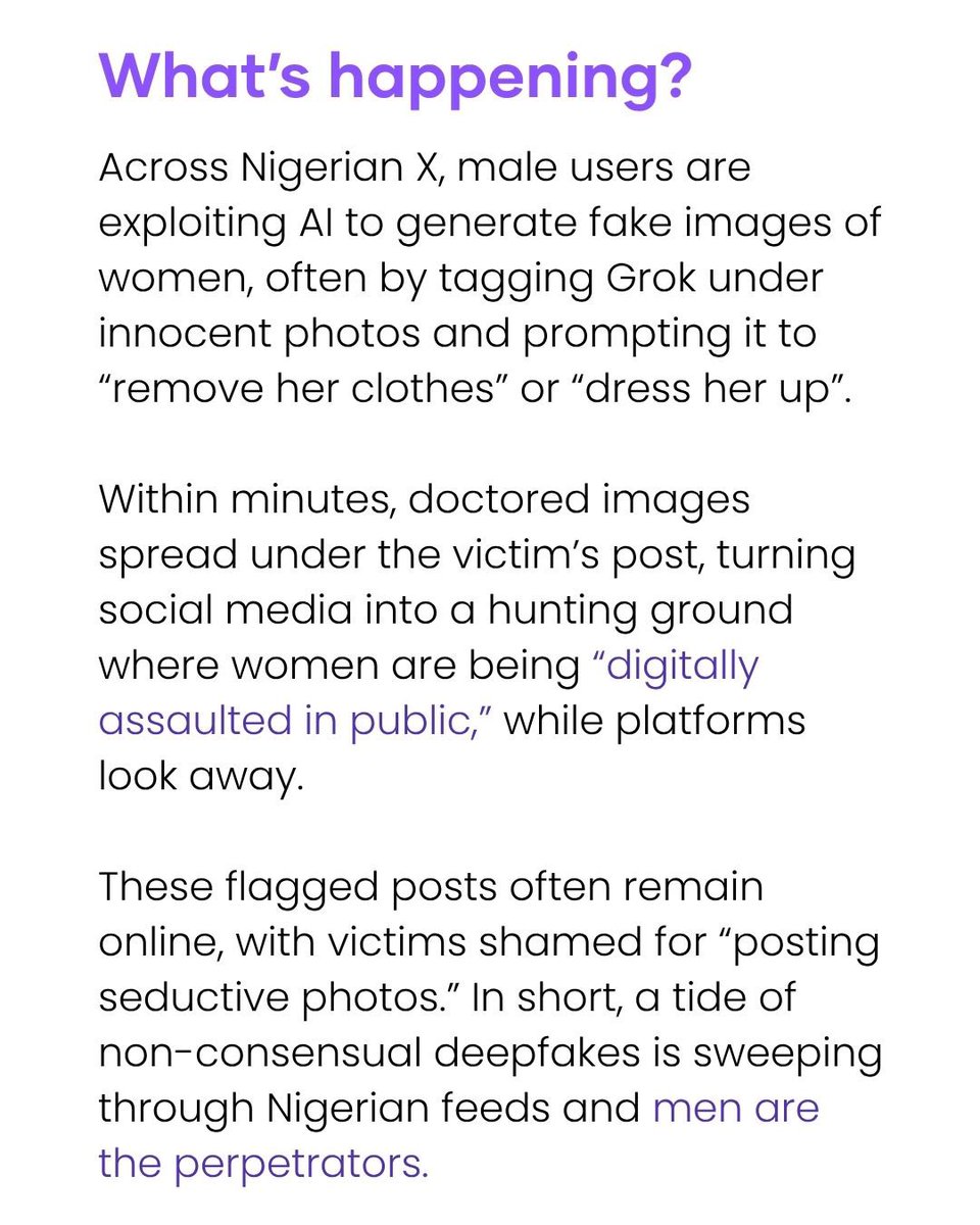 wearegst's tweet image. Nigerian men are using AI to harass women online, digitally “undressing” and dressing them for laughs.

This is violence disguised as fun.
