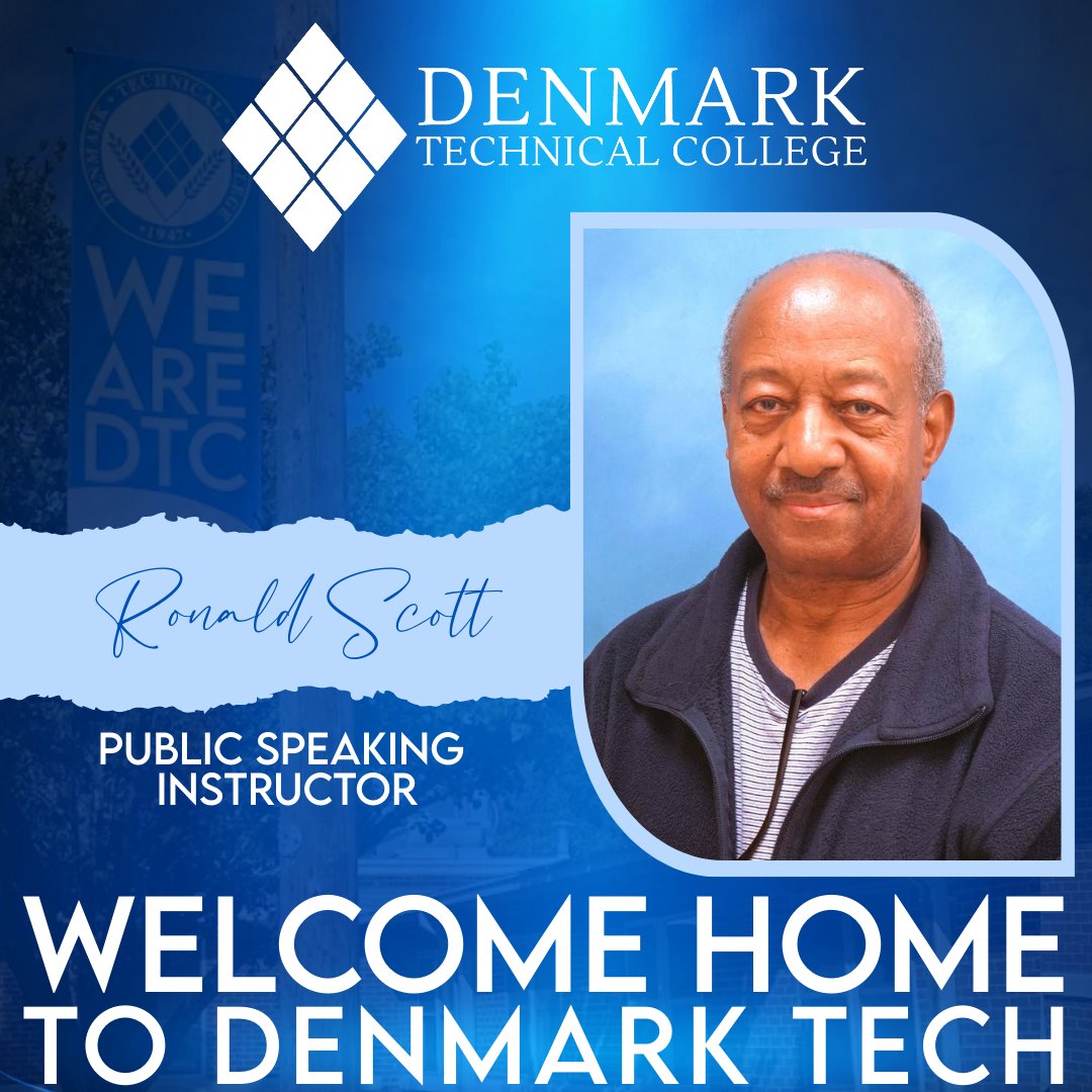 Denmark Technical College welcomes Ronald Scott as a public speaking instructor. SScott is committed to helping Denmark Tech students build confidence, strengthen their voices and develop the skills to express themselves with clarity and purpose. #welcomehometodenmarktech