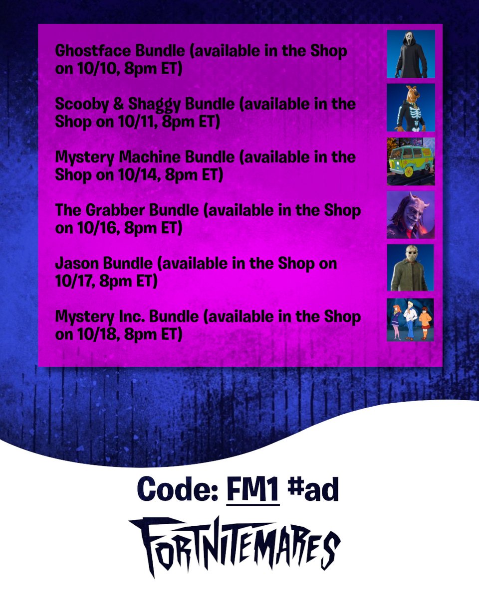FriendlyMachine's tweet image. FORTNITEMARES 2025 SHOP DATES! 🎃

(For the visual learners) 👇