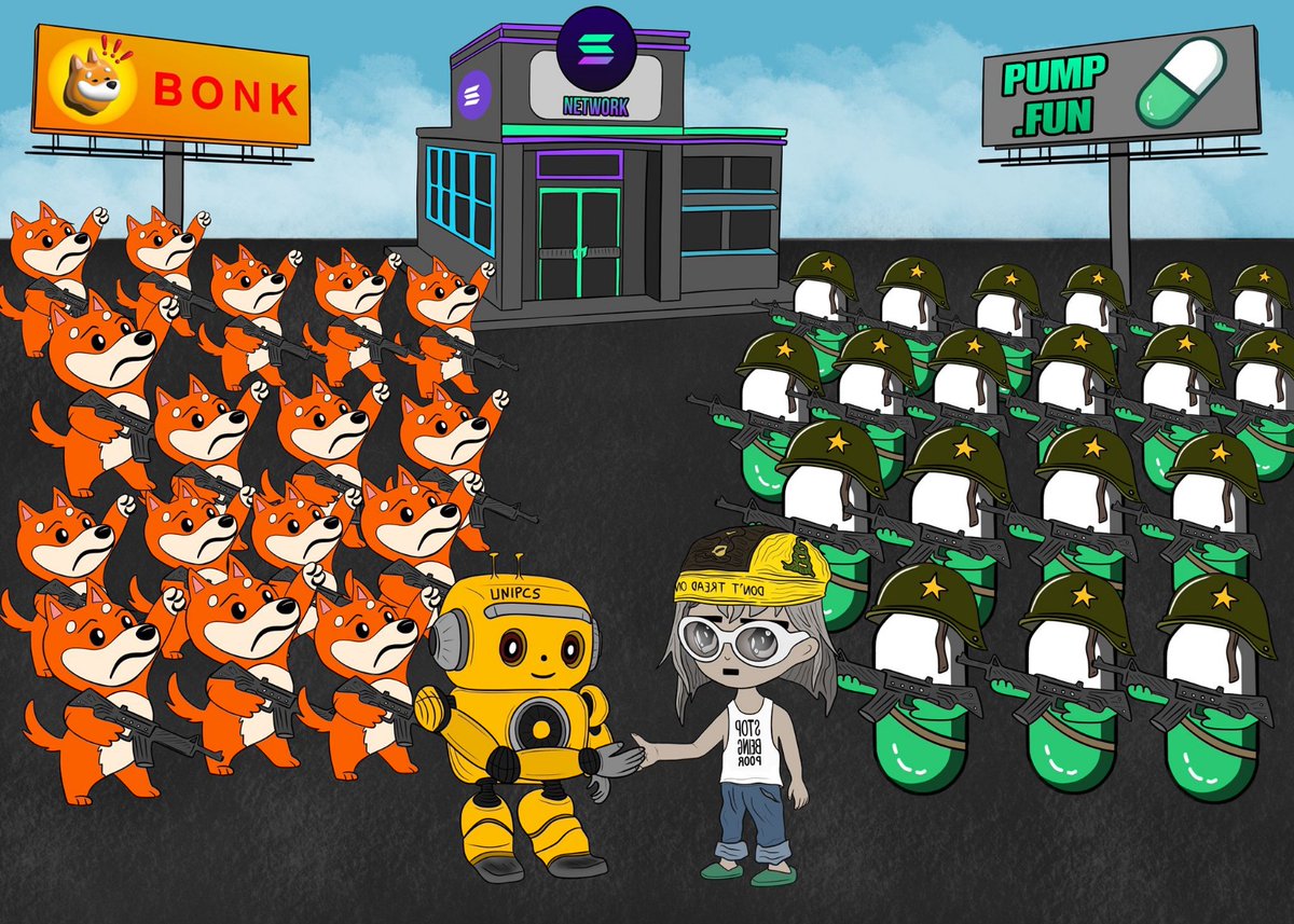 thisguywithhat's tweet photo. The Bonk Nation and the Pump Empire have united, rising together to defend Solana against the crimes turned upon them. https://t.co/mfgYIVnpYC