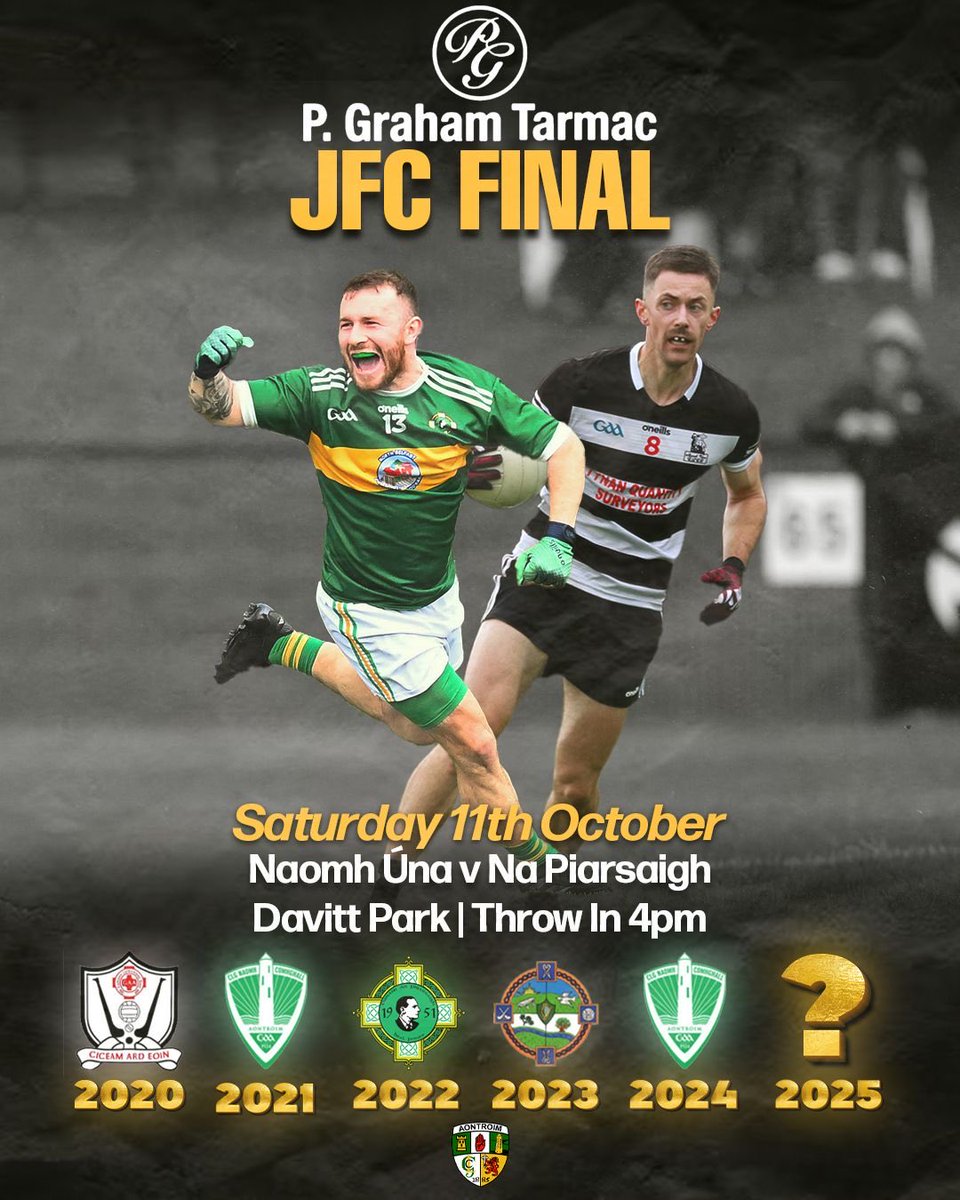 AontroimGAA's tweet photo. The Antrim Club Football Finals 2025
Who will be the next team to write their name in the history books โโ๏ธ๐๐
#ClubFinals #SupportYourClub https://t.co/RoIjfBVNvu