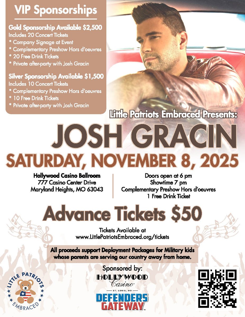 CAMPrintInc's tweet image. #joshgracin #countrymusic #stlouisevents #stlouismo #hollywoodcasino #littlepatriotsembraced #defendersgateway #marylandheights