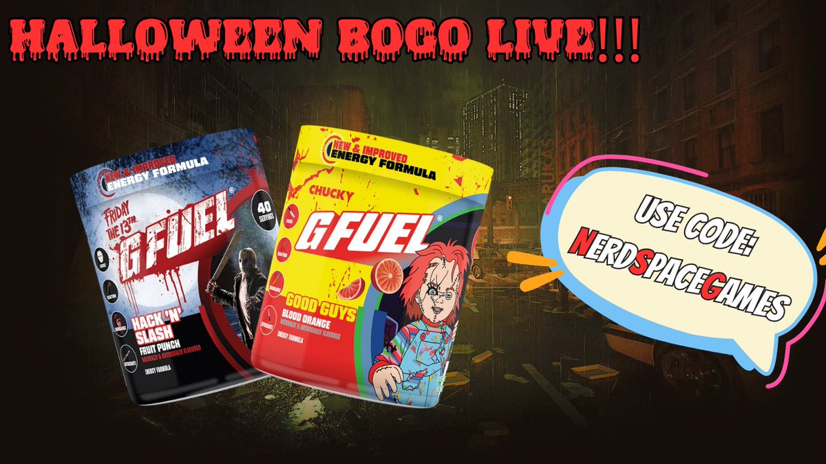 BOGO IS LIVE! <a href="/GFuelEnergy/">G FUEL®</a> #gfuel

New G Fuel Formulas! Spooky Tubs Available! And The Buy One Get One Sale Is Back! 'Tis The Season For Scary G Fuel Flavors! 

Support the channel by using my code: NerdSpaceGames or the link below: 

gfuel.com/NerdSpaceGames