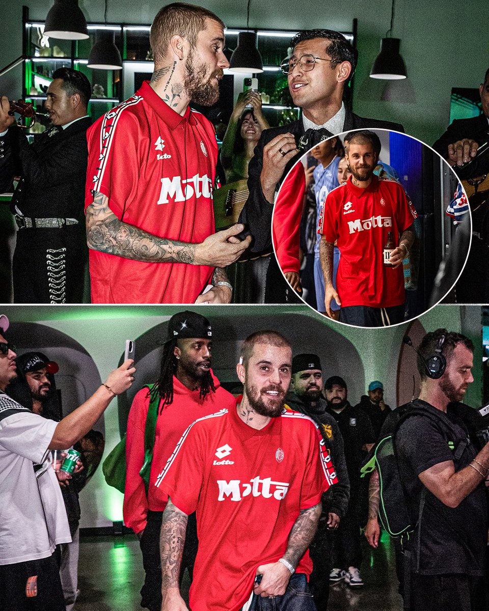 Justin Bieber popped out with a retro Milan training jersey to a Futsal game in Los Angeles 👕
