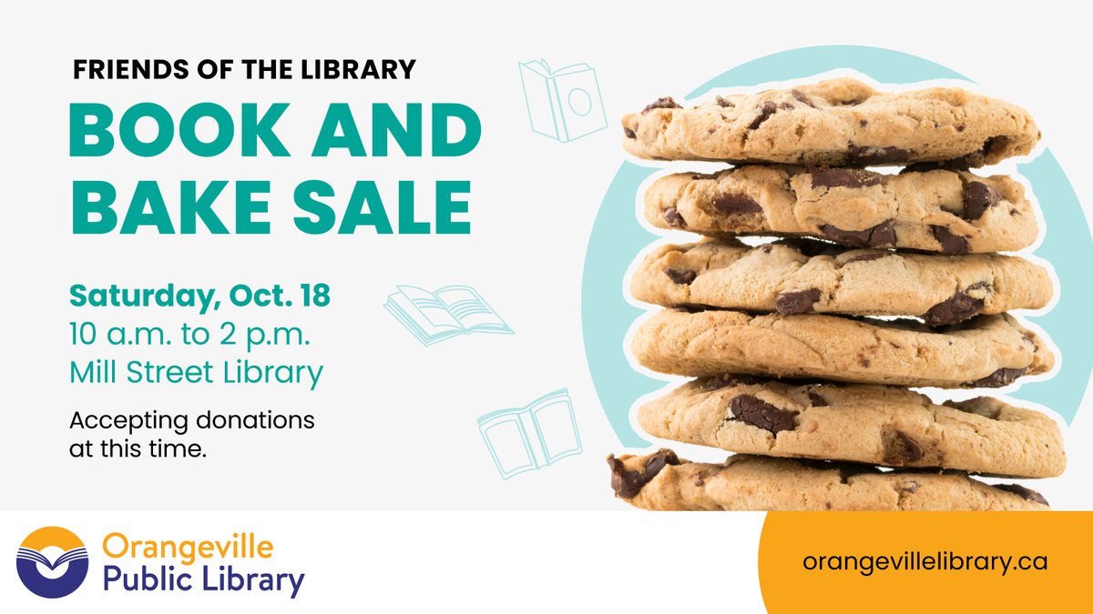 Friends of the Orangeville Public Library book and bake sale is on Sat. Oct. 18 at the Mill Street Library. You will find sweet treats and a good selection of books. The sale is cash only. 
The library is accepting books (less than 5 years old) in good condition for the sale.