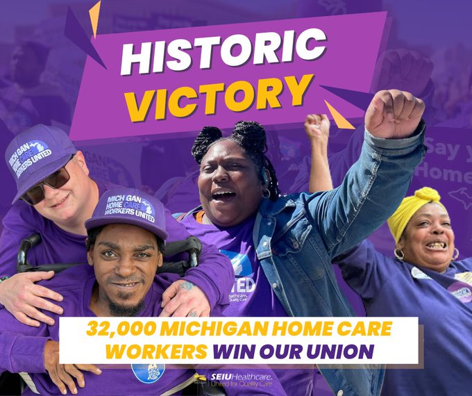 CLASP_DC's tweet image. It’s official! Michigan home care workers have won their union! This historic win means a better future where care workers get the respect they deserve, and our loved ones can get the care they need. #CareIsEssential